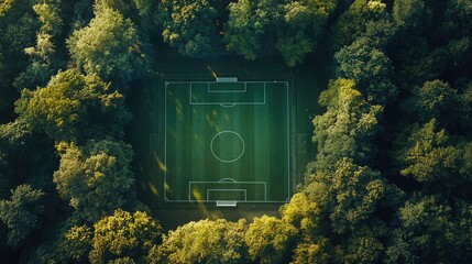 Aerial of football pitch in the forest