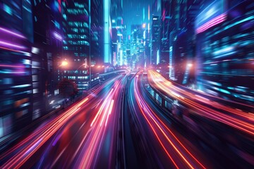 Obraz premium Flawless Picture of a Futuristic Cityscape with Vibrant Light Trails