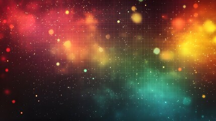 Abstract technology background features a transparent grid overlay with bright color bursts scattered across the screen, creating a futuristic interface backdrop