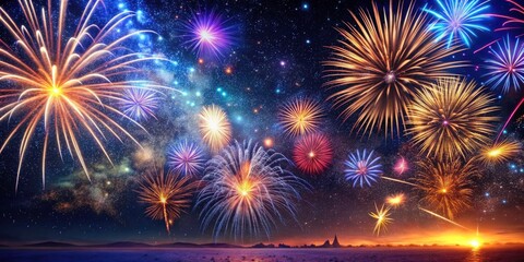 Obraz premium Night sky ablaze! Stunning fireworks photography showcases vibrant explosions of color and light.