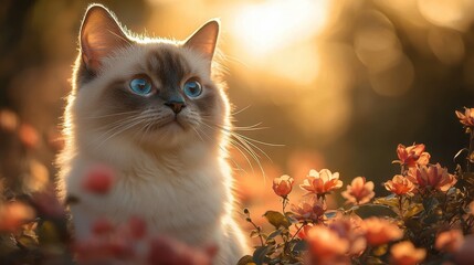 Tranquil outdoor setting featuring a Balinese Cat lounging on a deck