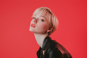 Portait of stylish young woman face model. Generative Ai.