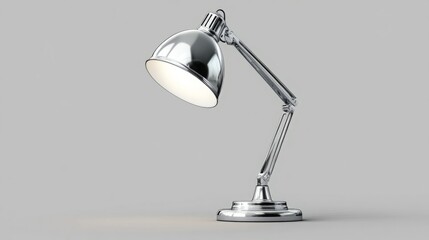 Sleek chrome desk lamp illuminates a minimalist workspace.