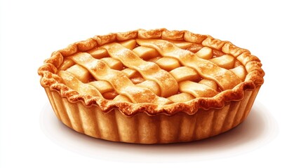 Delicious golden-brown apple pie with a lattice crust, isolated on white.