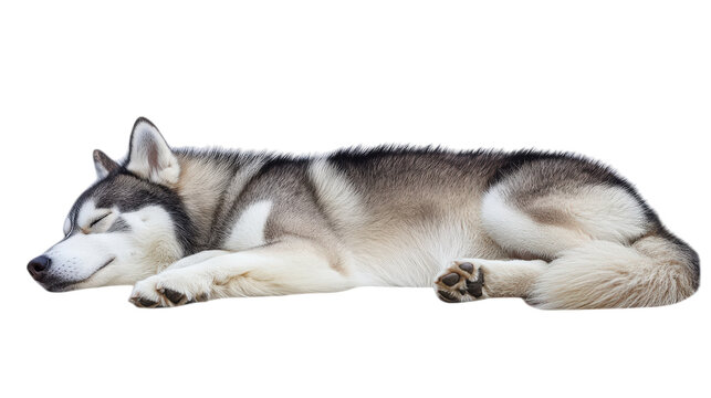 Sleeping husky dog resting peacefully on transparency background