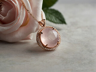 Naklejka premium This rose quartz necklace combines elegance with timeless beauty.
