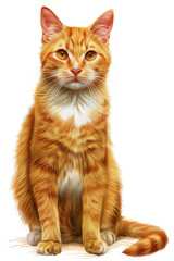 Obraz premium A realistic illustration of an orange tabby cat sitting upright, showcasing its fur and features. isolated on white background