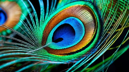Obraz premium Vibrant Peacock Feather Close-Up: A Symphony of Colors