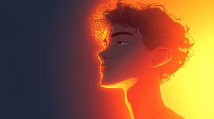 Young man's profile bathed in warm sunset light.