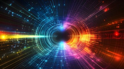 Obraz premium Abstract technology background features a mesmerizing circuit backdrop, with intricate patterns and vibrant colors that create a dynamic and futuristic atmosphere