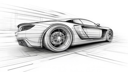 Sleek and Modern Sports Car Illustration with Dynamic Lines and a Conceptual Design, Capturing the Essence of Automotive Engineering and Innovation