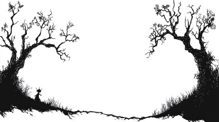 Obraz premium Silhouette of trees and a small figure in a landscape