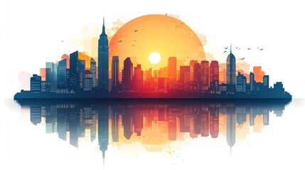 Obraz premium Cityscape sunset reflection.