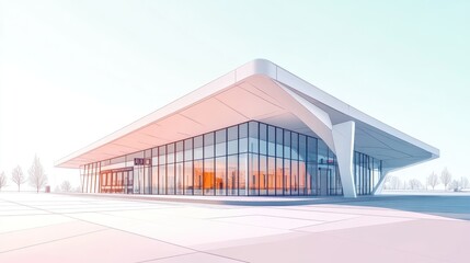 Obraz premium Modern architectural design of a glass building.