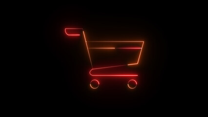 neon shopping cart icon. Shopping basket icon. shopping car on black background.