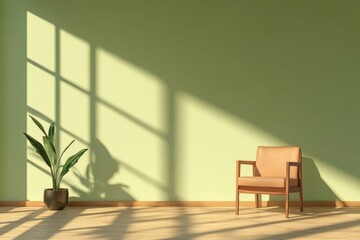 Contemporary Living Room with Armchair, Vase, and Mockup Frame - 3D Render