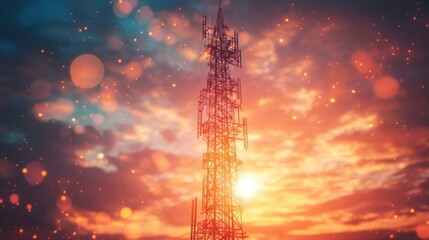 A tall tower with a bright sun shining on it