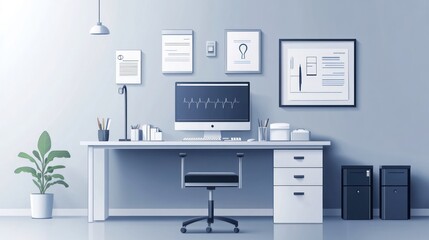 Modern doctor's office with computer showing ECG.