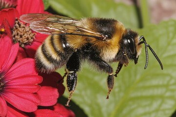 Bee Pollination on Vibrant Flowers Garden Wildlife Photography Natural Habitat Close-Up Ecosystem...