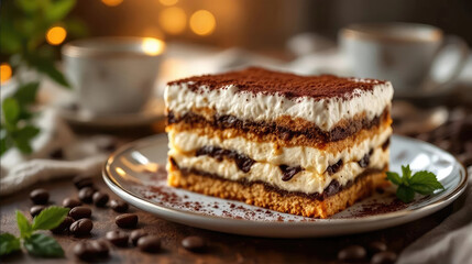 Delicious tasty of Traditional italian dessert tiramisu cake