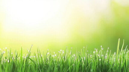Fototapeta premium Morning Dew on Fresh Green Grass Nature Scene Close-Up Photography Calm Environment Soft Lighting Nature's Beauty
