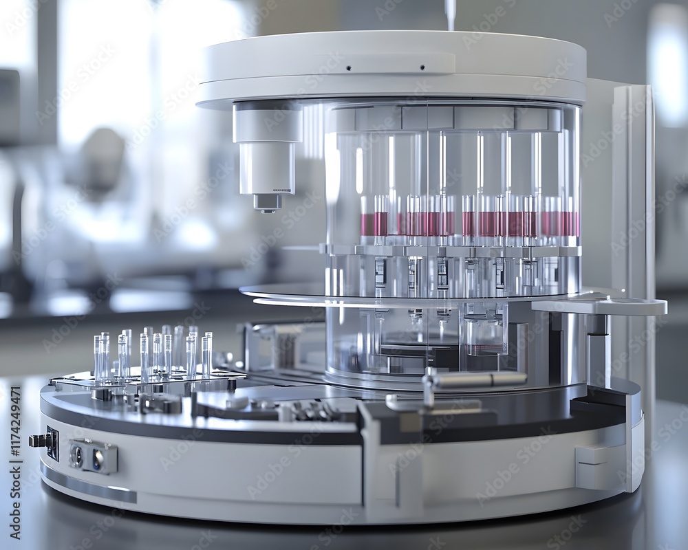 Poster a state-of-the-art laboratory machine designed for automated testing and analysis