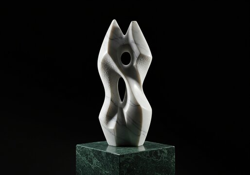 Abstract White Marble Sculpture on Green Marble Base