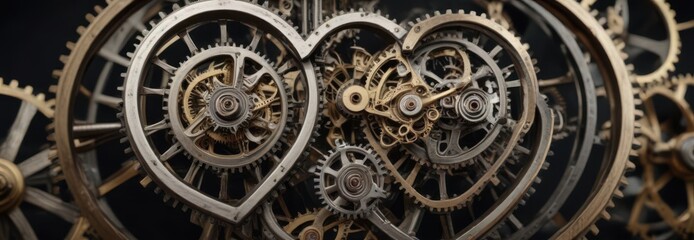Fototapeta premium Intricate clockwork heart, gears spinning, beating rhythmically , invention, organic