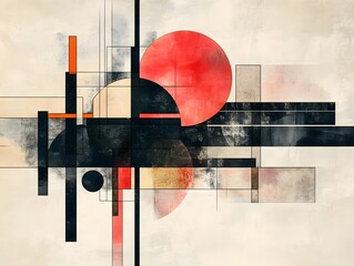 A vibrant abstract composition featuring geometric shapes, bold colors, and dynamic lines that convey modernity and creativity