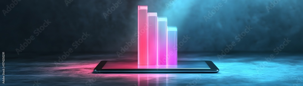 Aufkleber a vibrant display of glowing bar graphs emerging from a tablet, symbolizing financial growth and dat