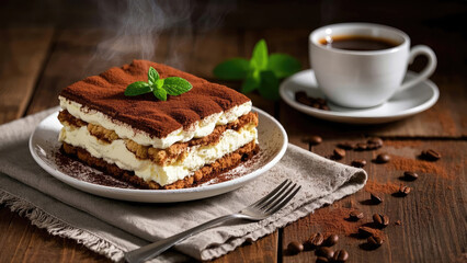 Delicious tasty of Traditional italian dessert tiramisu cake