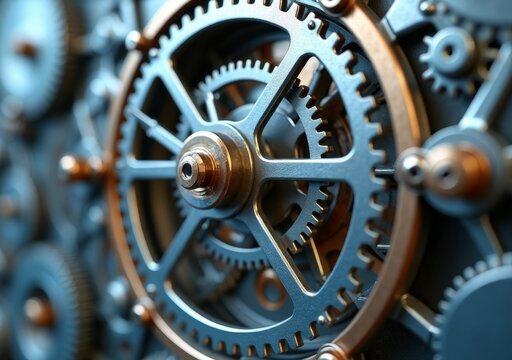 Intricate close-up of gears in a mechanical clock showcasing fine craftsmanship