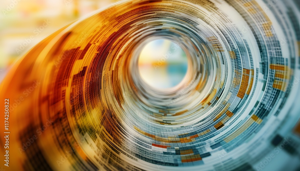 Poster an abstract, visually striking close-up of a spiral of colorful data patterns and digital elements, 