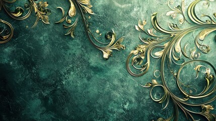 Soft green summer tones with intricate golden metallic swirls and flourishes for decorative wall art. 