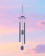 Minimalist Wind Chime Against Soft Pastel Sky