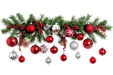 Festive garland featuring a mix of red and silver ornaments with greenery, perfect for adding holiday cheer to any decor