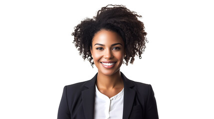 professional black female businesswoman with smiling face isolated on white background