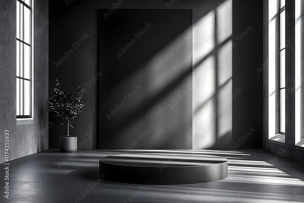 Poster a black gradient texture provides a sleek and minimalist backdrop for showcasing products in an empt