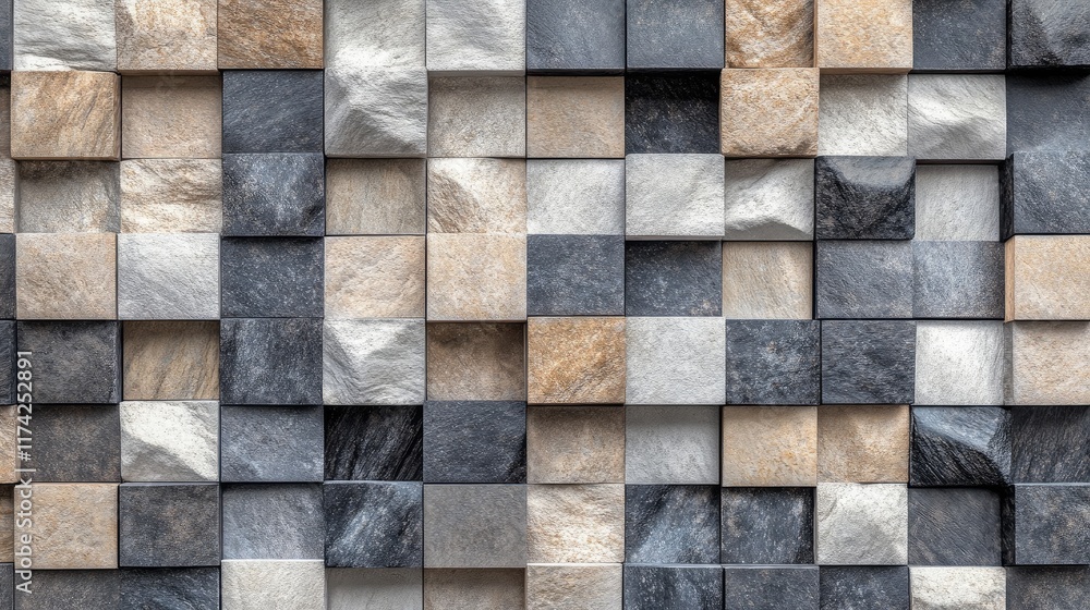 Aufkleber 3d abstract stone cube wall texture in varied shades of gray and beige for modern design backgrounds