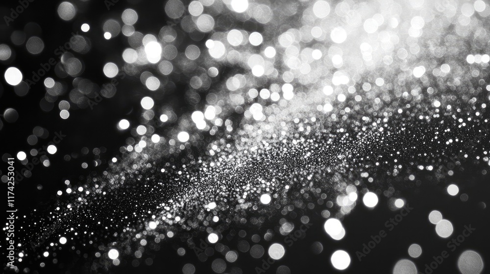 Poster bokeh silver and white sparkling lights abstract festive background with twinkling defocused texture