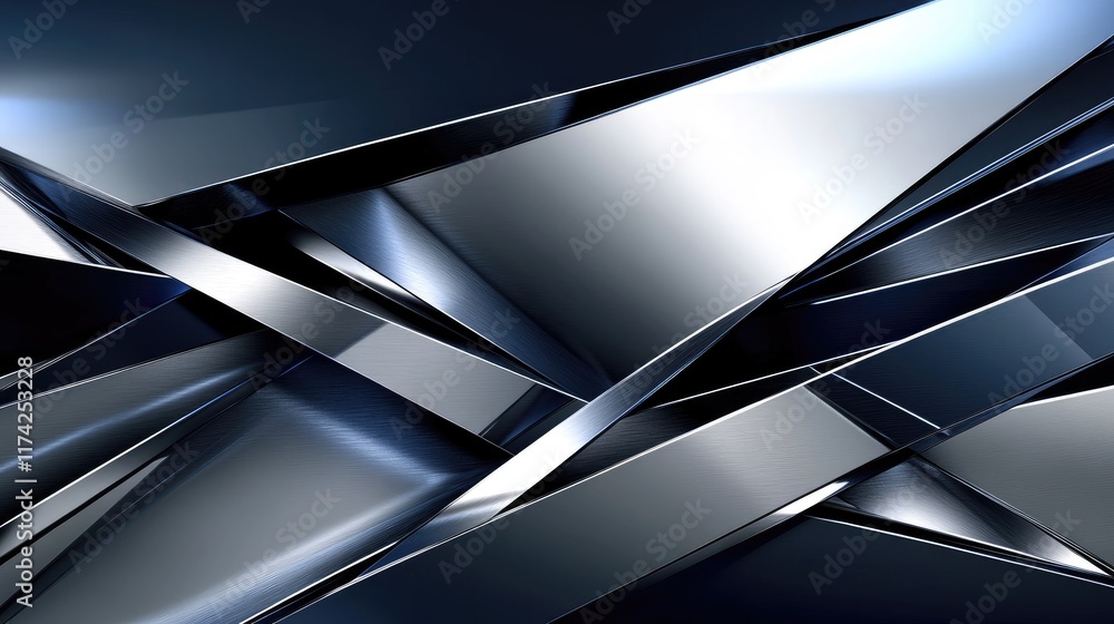 Poster futuristic metallic abstract background with dynamic geometric shapes and reflections in dark color 
