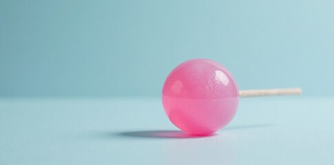A single pink bubblegum pops on a smooth surface, smooth, flat, simple