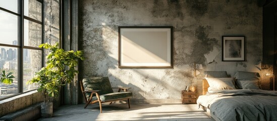 Contemporary loft interior with empty concrete wall natural light and spacious layout ideal for showcasing artwork and design inspiration