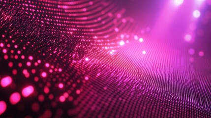 Abstract 3D digital backdrop featuring vibrant binary code with dynamic motion and glowing light effects in pink and purple hues