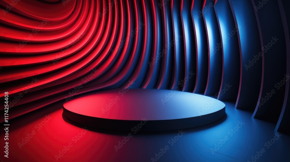 Poster 3d abstract background with curved red and blue light rays in modern design for creative projects an
