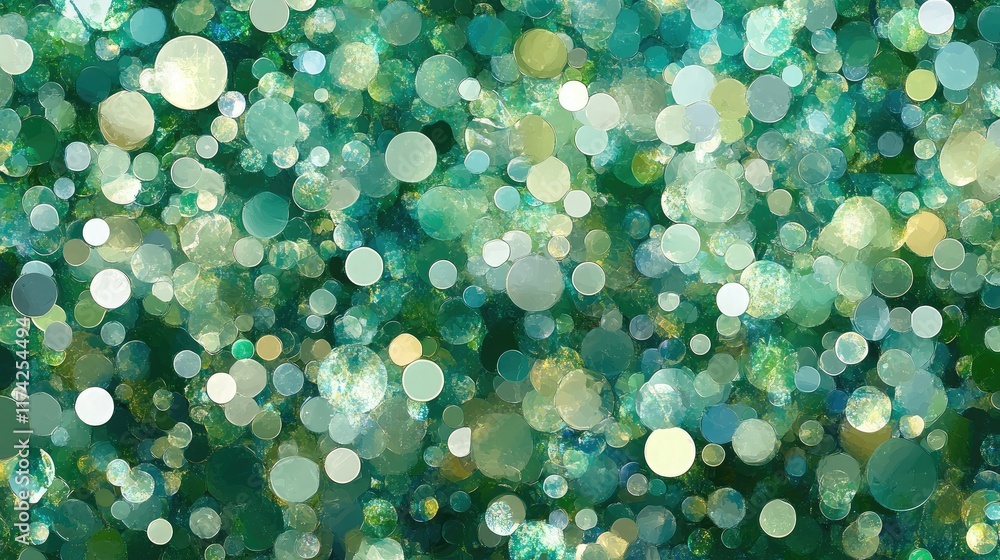 Poster emerald green abstract bokeh background with defocused shiny circles ideal for disco party themes an