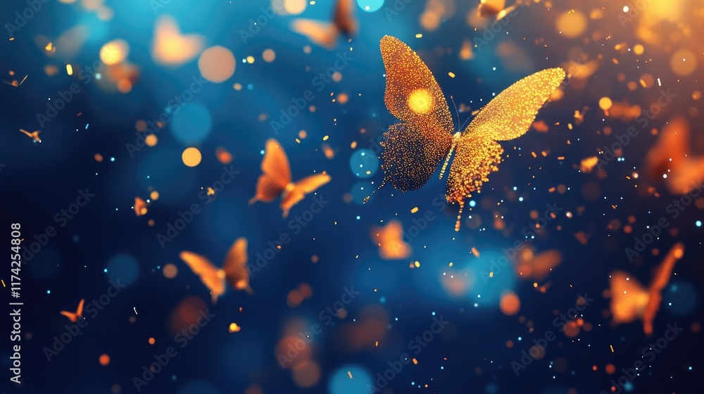 Poster 3d abstract butterfly particles elegant background with glowing bokeh effects and stylish textures f