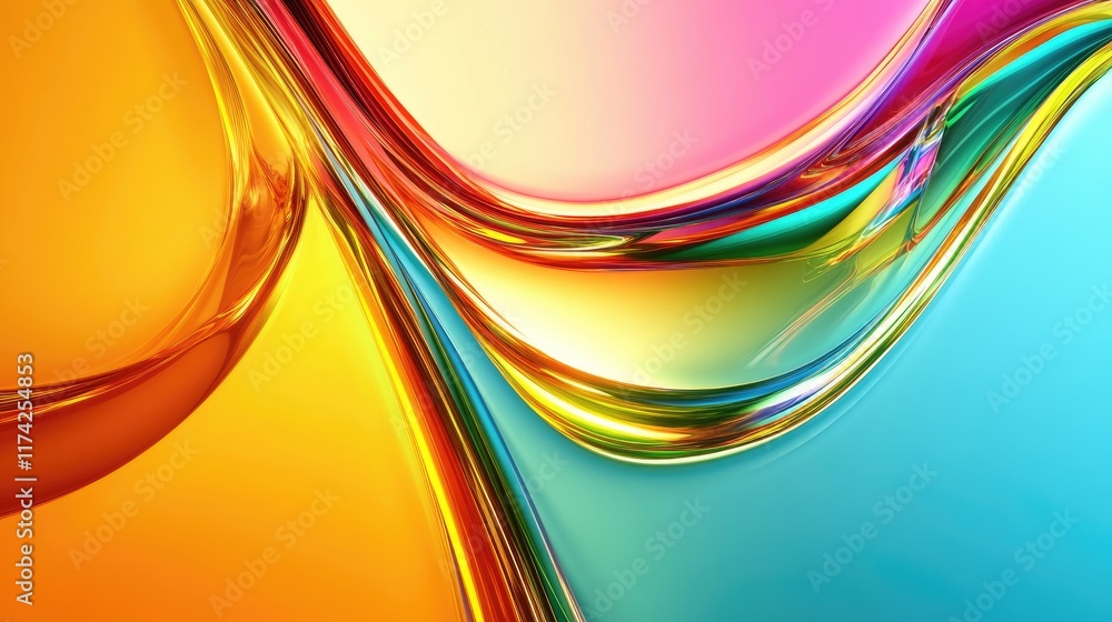Poster vibrant 3d abstract background showcasing dynamic flowing liquid surfaces in vivid colors of orange 