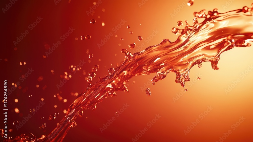 Poster dynamic 3d abstract background featuring flowing liquid splash with warm orange gradient lighting