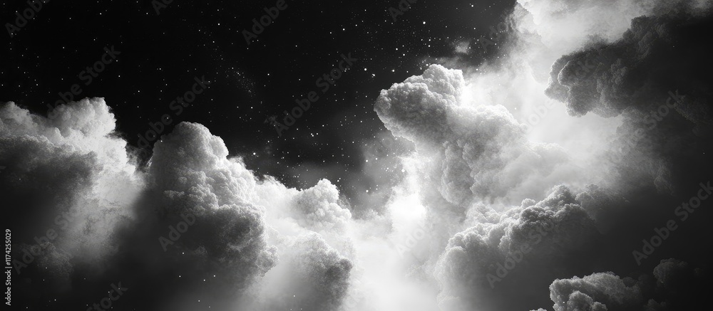 Poster 3d cosmic space background with white clouds and starry sky for text placement and creative design u
